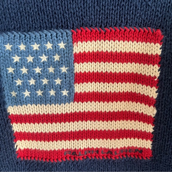 Ralph Lauren Vintage Iconic Patriotic American Flag Cotton Sweater Preppy Large - Picture 3 of 4